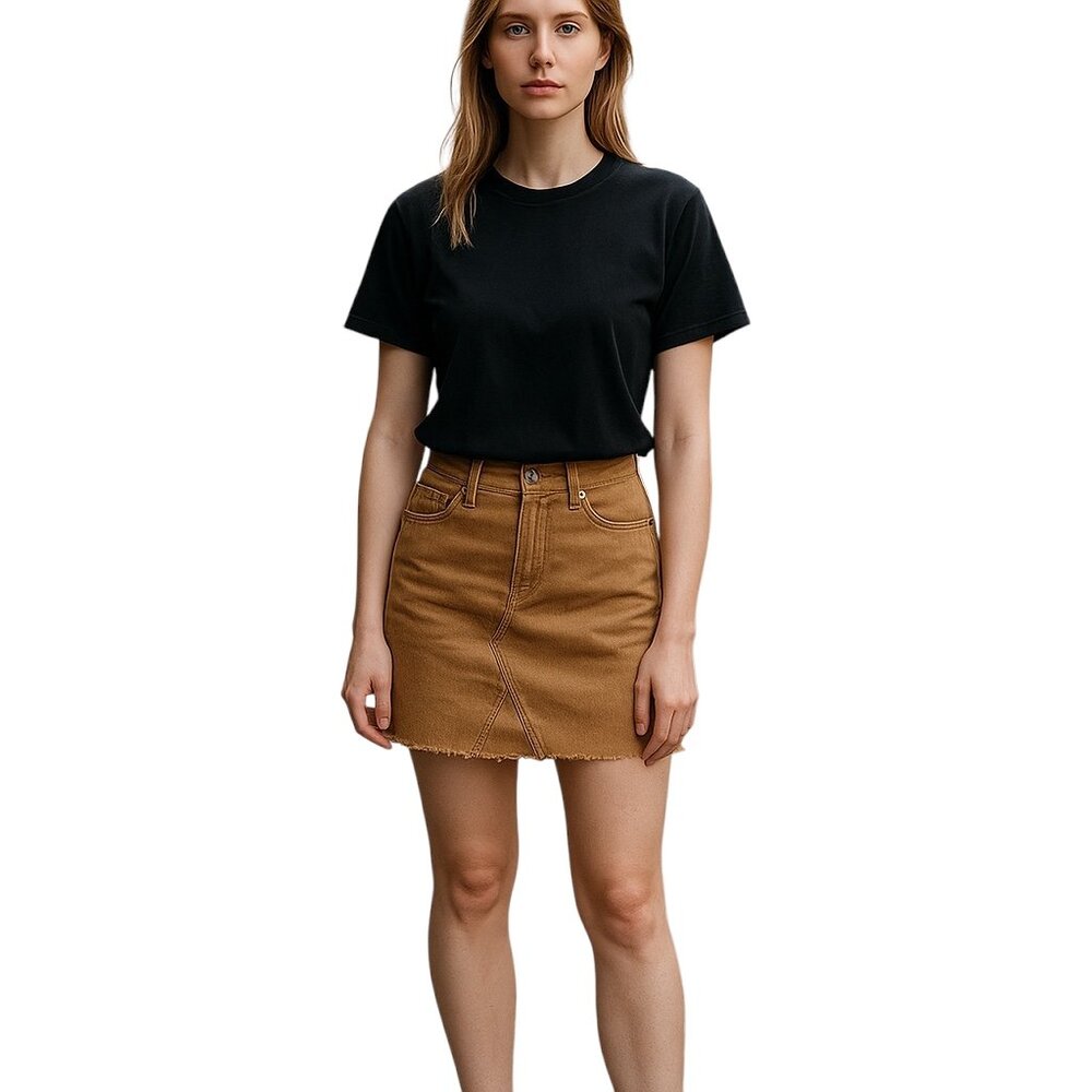 Love Tree Dark Tan Corduroy Skirt-Size S-zip & button closure-fringed bottom